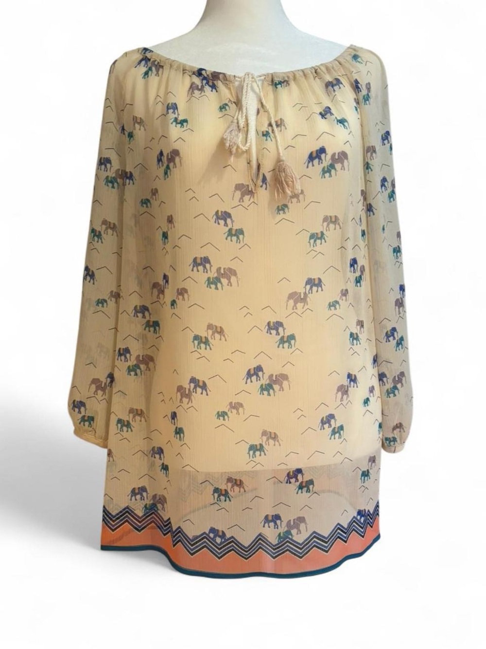 Joe Fresh Cream Elephant Print Peasant Blouse